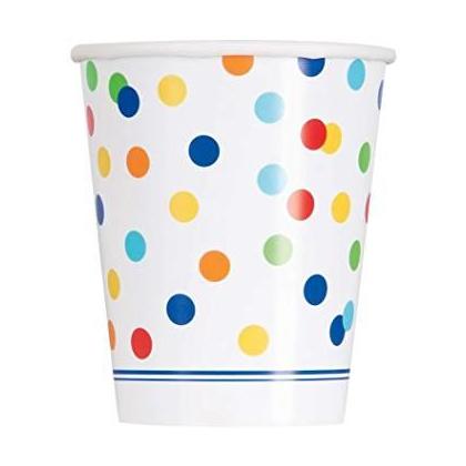 9oz Rainbow Dot Confetti Paper Cups (8ct) - SKU:58256 - UPC:011179582563 - Party Expo