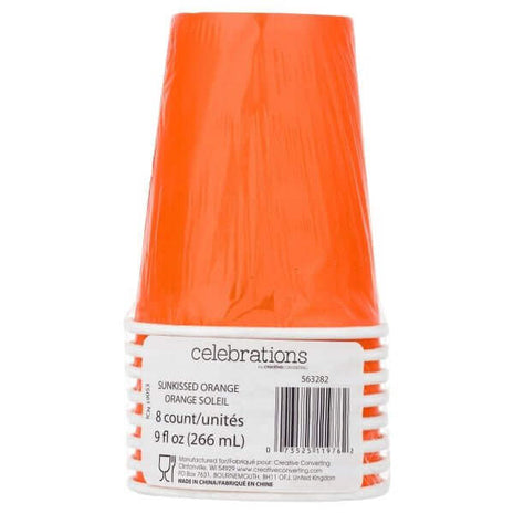 9oz Sunkissed Orange Hot & Cold Paper Cups (8ct) - SKU:563282- - UPC:073525119762 - Party Expo