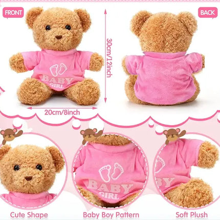 Baby Shower Bear 12 Inch Stuffed Animal Plush Toy with Baby Girl T-shirt 1 ct. Party Expo  