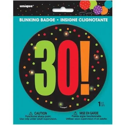 Birthday Cheer - 30th Birthday Blinking Badge - Party Expo