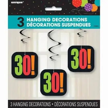 Birthday Cheer - 30th Birthday Hanging Decorations (3ct) - Party Expo