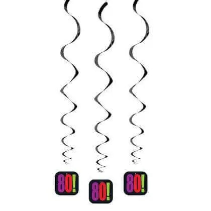 Birthday Cheer - 80th Hanging Swirl Decorations (3ct) - Party Expo
