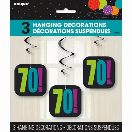 Birthday Cheer - "70" Year Hanging Swirl Decorations (3ct) Party Expo  