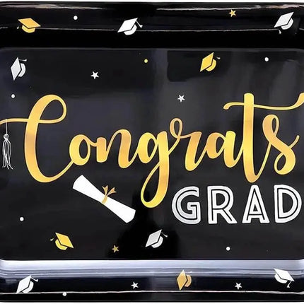 Black Melamine Congrats Grad Serving Tray with Handles (1ct) - Party Expo