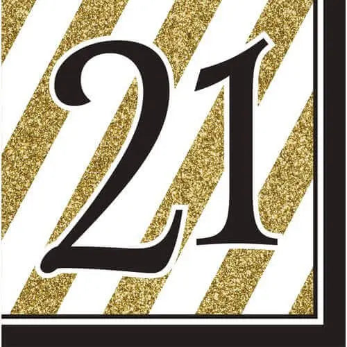 Black & Gold "21" Lunch Napkins (16ct) Party Expo  