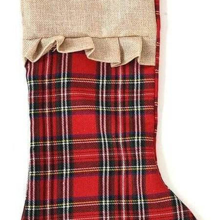 Christmas Burlap - Plaid Stockings with Ruffle (1ct) - Party Expo