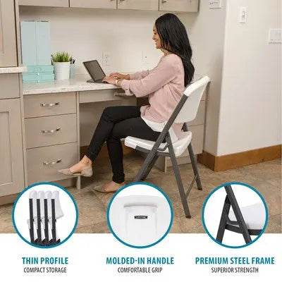 Commercial Grade Lifetime - Ergonomic Folding Chair - White w/ Gray Frame (FOR RENTAL ONLY) - Party Expo