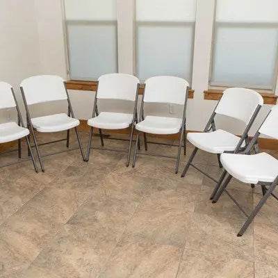 Commercial Grade Lifetime - Ergonomic Folding Chair - White w/ Gray Frame (FOR RENTAL ONLY) - Party Expo