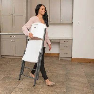 Commercial Grade Lifetime - Ergonomic Folding Chair - White w/ Gray Frame (FOR RENTAL ONLY) - Party Expo