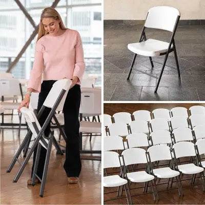 Commercial Grade Lifetime - Ergonomic Folding Chair - White w/ Gray Frame (FOR RENTAL ONLY) - Party Expo