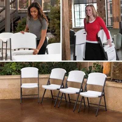 Commercial Grade Lifetime - Ergonomic Folding Chair - White w/ Gray Frame (FOR RENTAL ONLY) - Party Expo