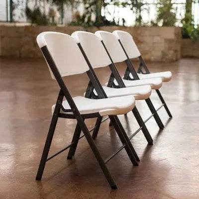 Commercial Grade Lifetime - Ergonomic Folding Chair - White w/ Gray Frame (FOR RENTAL ONLY) - Party Expo