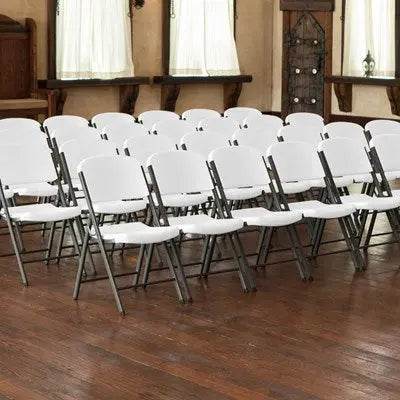 Commercial Grade Lifetime - Ergonomic Folding Chair - White w/ Gray Frame (FOR RENTAL ONLY) - Party Expo