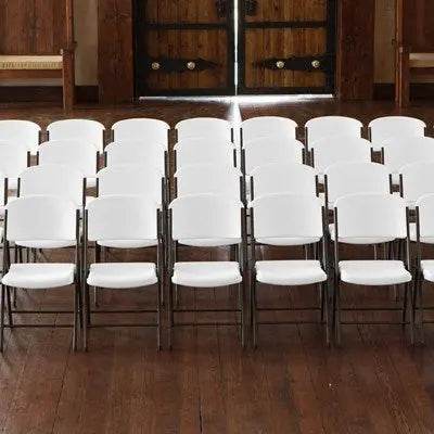 Commercial Grade Lifetime - Ergonomic Folding Chair - White w/ Gray Frame (FOR RENTAL ONLY) - Party Expo