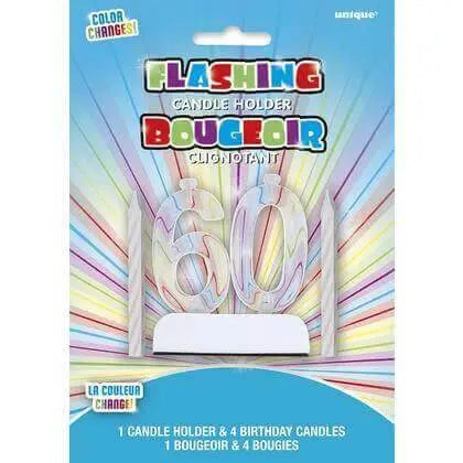 Flashing 60th Birthday Candle Holder with Candles (1ct) - Party Expo