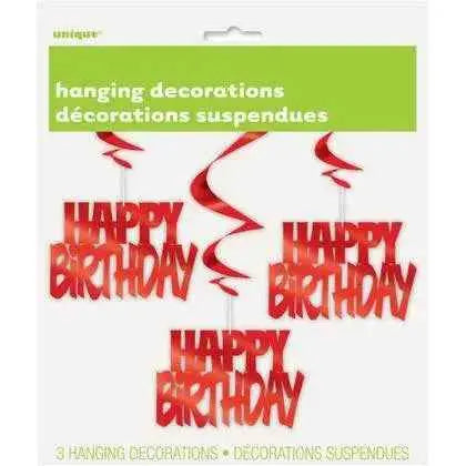 Happy Birthday Red Hanging Swirl Decorations (3ct) Party Expo  