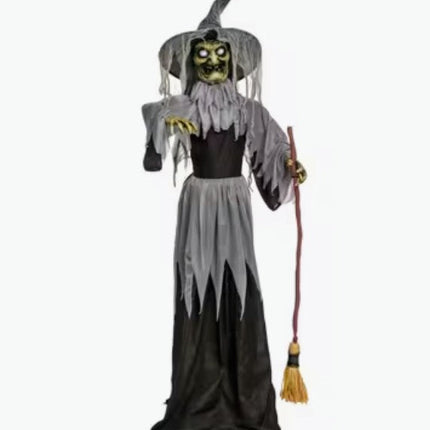 Life-Size Animated Body-Turning Witch Standing Halloween Decoration - 6 ft Party Expo  