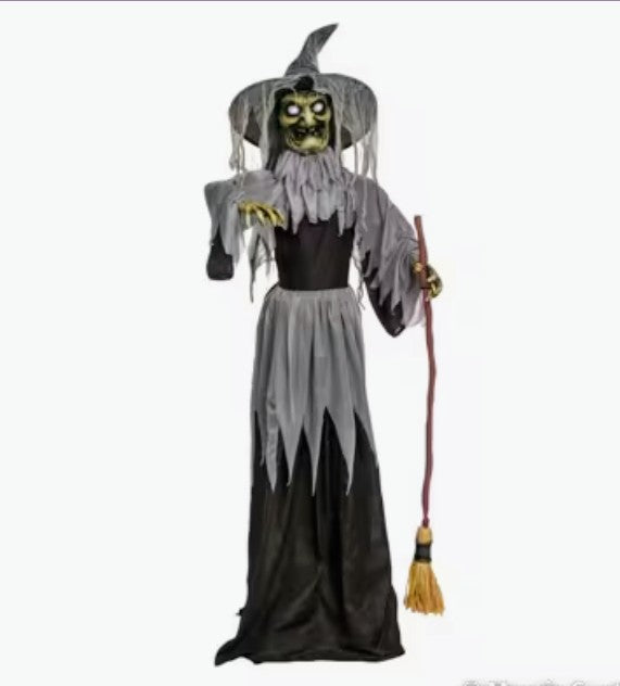 Life-Size Animated Body-Turning Witch Standing Halloween Decoration - 6 ft Party Expo  