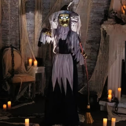 Life-Size Animated Body-Turning Witch Standing Halloween Decoration - 6 ft Party Expo  