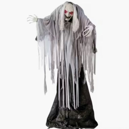 Life-Size Animated Wrinkled Reaper with Hair Standing Halloween Decoration - 5 ft Party Expo  