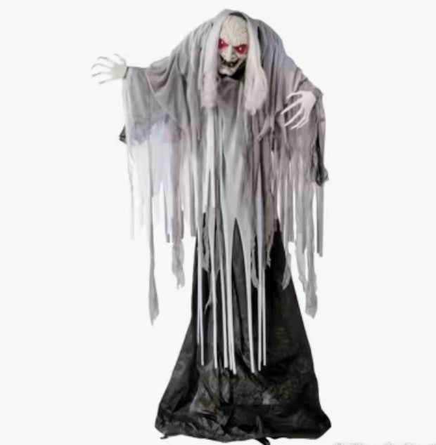 Life-Size Animated Wrinkled Reaper with Hair Standing Halloween Decoration - 5 ft Party Expo  