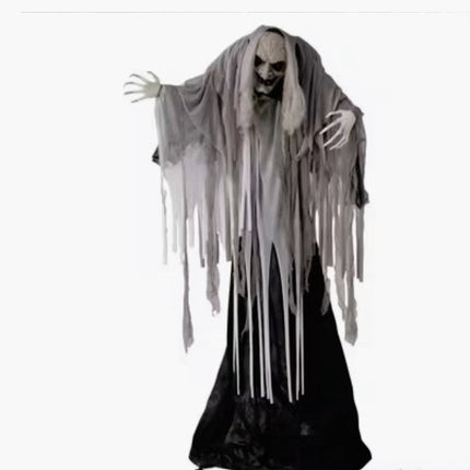 Life-Size Animated Wrinkled Reaper with Hair Standing Halloween Decoration - 5 ft Party Expo  