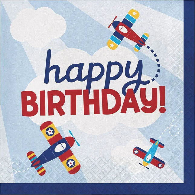 Lil' Flyer Airplane Happy Birthday Lunch Napkins (16ct) - Party Expo