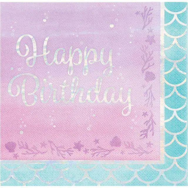 Mermaid Happy Birthday Iridescent Lunch Napkins (16ct) - Party Expo