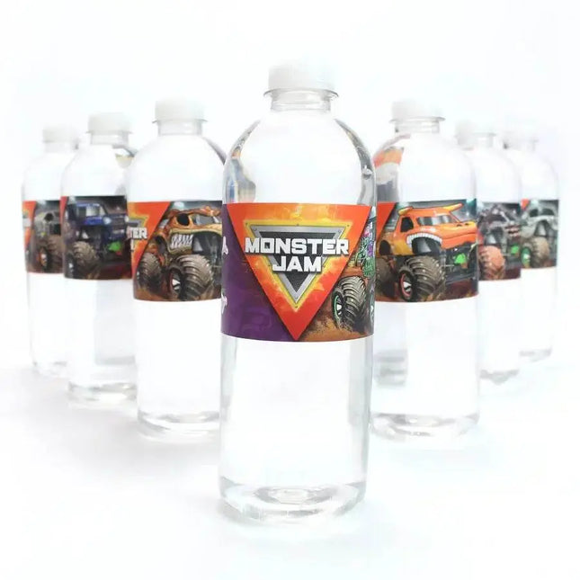 Monster Jam Water Bottle Labels (Pack of 16) - Party Expo