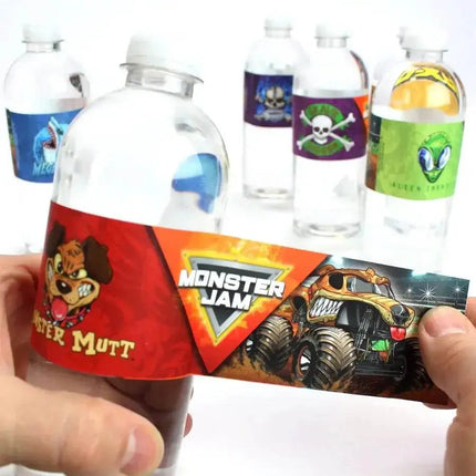 Monster Jam Water Bottle Labels (Pack of 16) - Party Expo