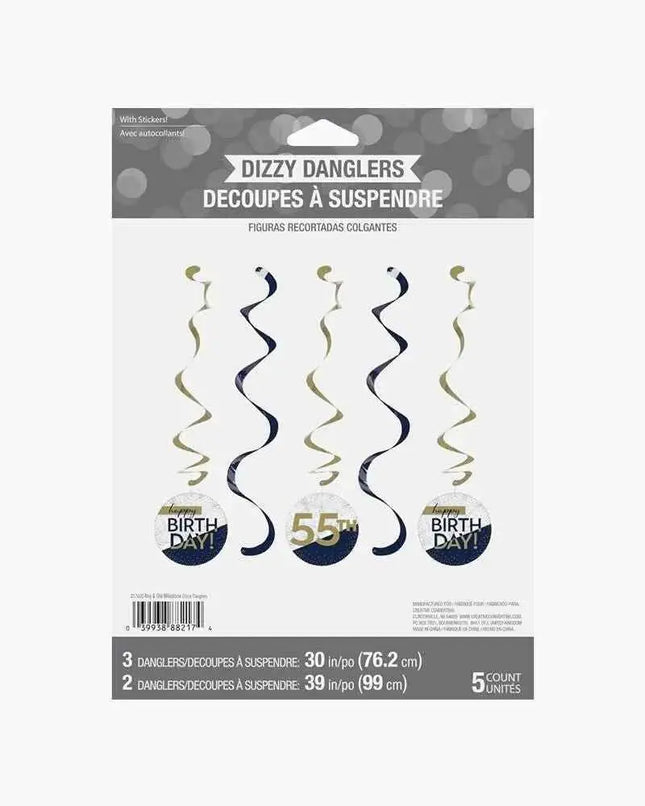 Navy & Gold Milestone Dizzy Danglers with Stickers Party Expo  