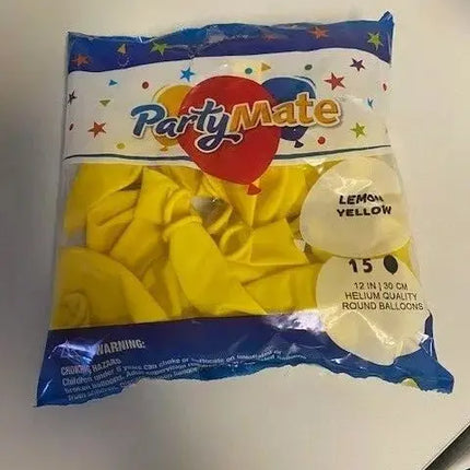 PartyMate - 12" Lemon Yellow Latex Balloons (15ct) Party Expo  