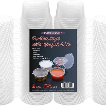 Plastic Portion Cups with Hinged Lid (100ct) - Party Expo