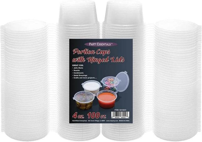 Plastic Portion Cups with Hinged Lid (100ct) - Party Expo