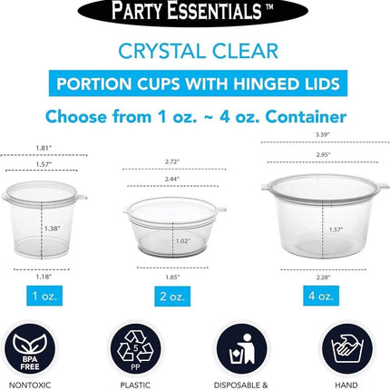 Plastic Portion Cups with Hinged Lid (100ct) - Party Expo