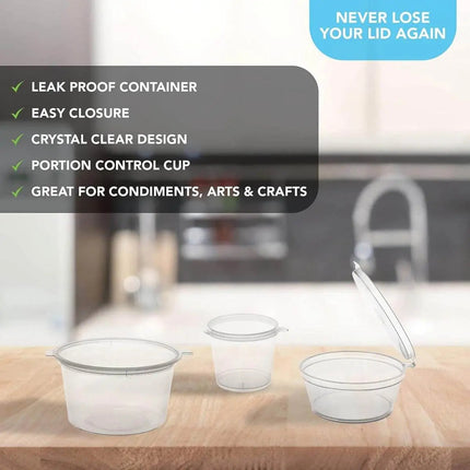 Plastic Portion Cups with Hinged Lid (100ct) - Party Expo