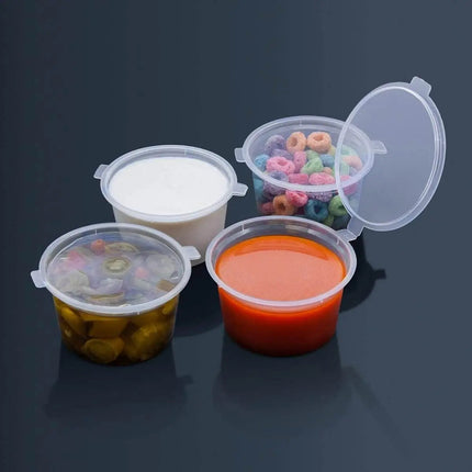 Plastic Portion Cups with Hinged Lid (100ct) - Party Expo