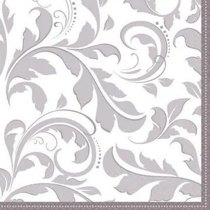 Silver Elegant Scroll Lunch Napkins (16ct) - Party Expo