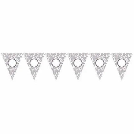 Silver Elegant Scroll Personalized Pennant Banner Kit - Party Expo