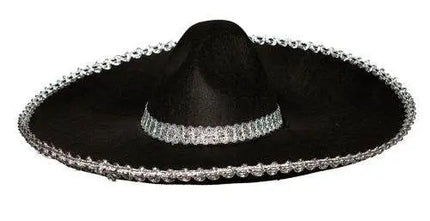 Sombrero Hat - Black with Silver Trimming - Party Expo
