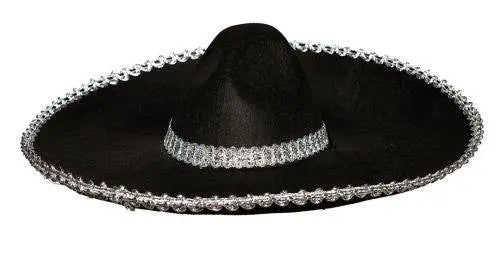 Sombrero Hat - Black with Silver Trimming - Party Expo