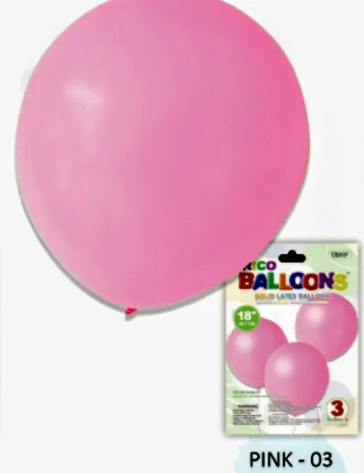 Trico 18" Pink Latex Balloons - 3 count Party Expo  