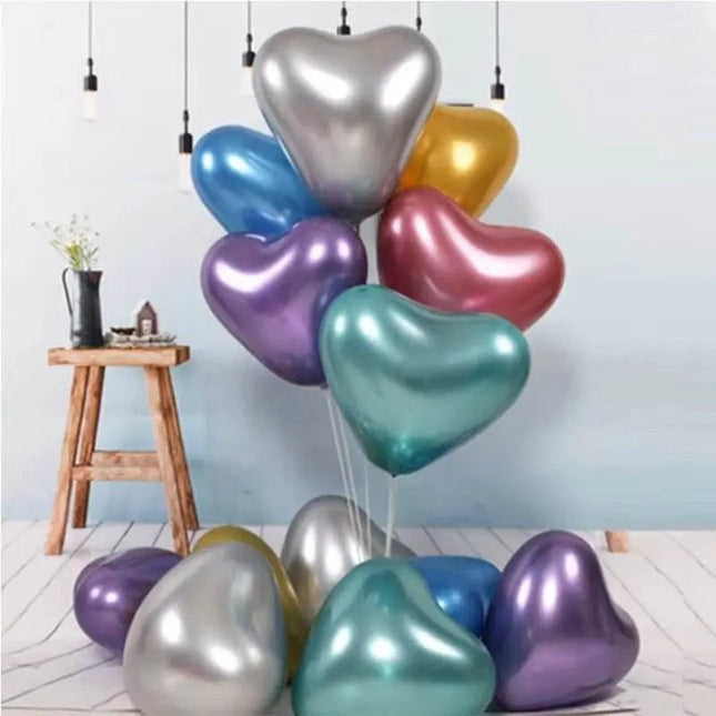 Trico - Purple Heart-Shaped Chrome Latex Balloons (4ct) - Party Expo