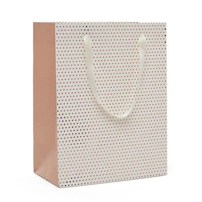 White & Rose Gold Metallic Dots Euro Tote Giftbag - Party Expo