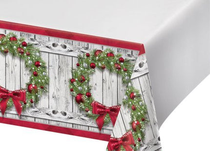 Apple Red & Green Rustic Wreath Border Print Tablecover (1ct) - SKU:325187 - UPC:039938424787 - Party Expo