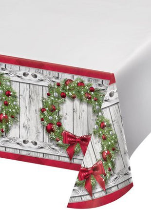 Apple Red & Green Rustic Wreath Border Print Tablecover (1ct) - SKU:325187 - UPC:039938424787 - Party Expo