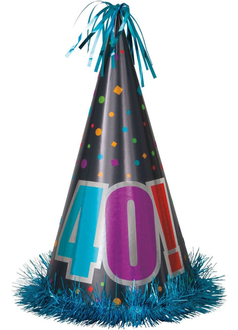 Birthday Cheer - 40th Birthday Cone Party Hat - SKU:45974 - UPC:011179459742 - Party Expo