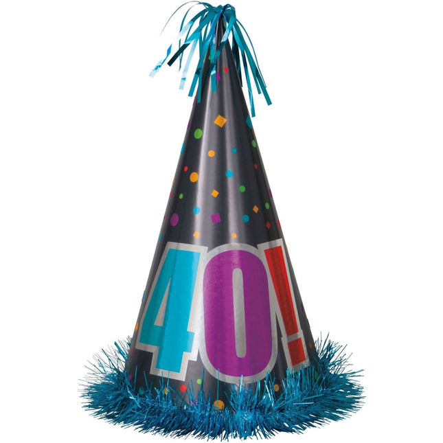 Birthday Cheer - 40th Birthday Cone Party Hat - SKU:45974 - UPC:011179459742 - Party Expo