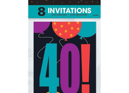 Birthday Cheer 40th Birthday Invitations (8ct) - SKU:45894 - UPC:011179458943 - Party Expo