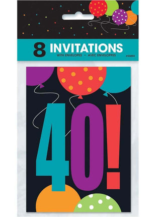 Birthday Cheer 40th Birthday Invitations (8ct) - SKU:45894 - UPC:011179458943 - Party Expo